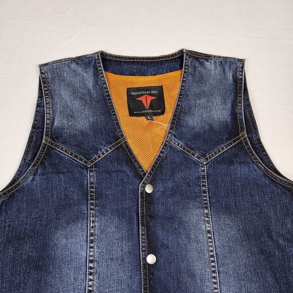 Concealed Carry Mens Denim Vest Western Biker Snap Front Motorcycle Metagear L - Picture 3 of 14